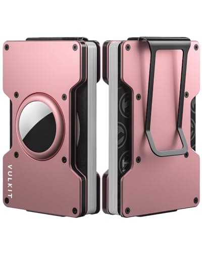 VULKIT Credit Card Holder RFID Blocking with Money Clip for Men & Women Slim Metal Wallet Minimalist Card Wallet Compatible with Airtag Holder, Rose Gold