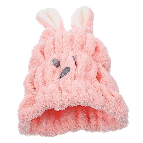 NULYLU Pink Cartoon Hair Drying Towel Cap for Baby and Boys and Girls, Water Absorbent Coral Fleece Head Wrap Towel, Soft Quick Drying Hat for Home and Outdoor Travel Use