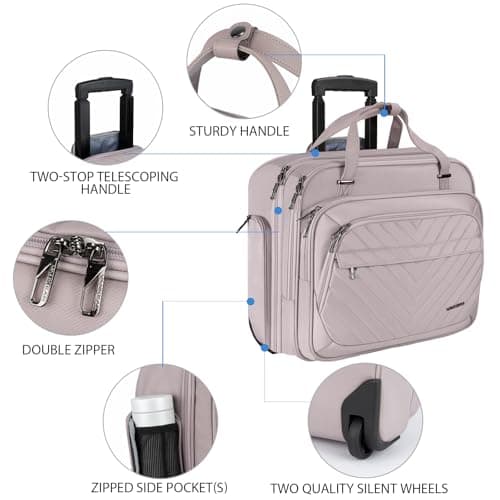 VANKEAN Rolling Laptop Bag Women Wheels, 15.6 Inch Briefcase Travel Black — view 4