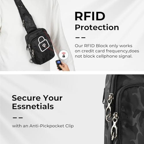 BROADREAM Tactical Sling Bag for Men, Camo Military Backpack Waterproof Crossbody Bag Outdoor Travel, Anti-Theft Cross Body Bag with RFID Blocking for Hiking Camping Hunting (Camouflage Black) — view 3