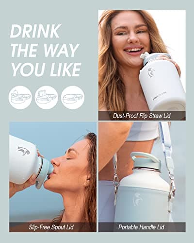 Coolflask 2L Water Bottle Insulated with PU Leather Sleeve & 3 Lids — view 5