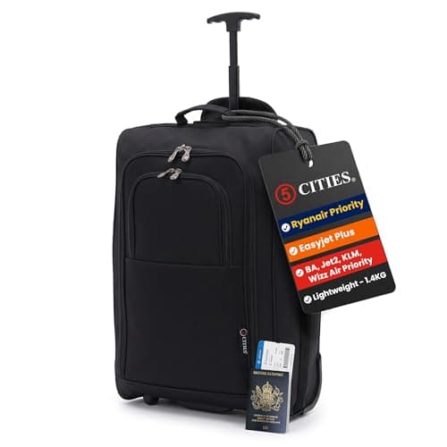 5 Cities 55cm 2-Wheel Lightweight Cabin Suitcase, Carry On Hand Luggage