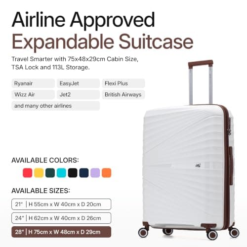 ATX Luggage Large Suitcase Expandable Unbreakable Polypropylene Hard Shell Hold Check in Fits 23-26KG Super Lightweight with 4 Dual Spinner Wheels and Built in TSA Lock (White/Brown, 133 Liters) — view 4