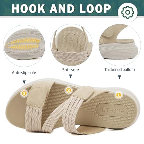 Ulicox Womens Summer Sandals Ladies Orthopedic Sandals Casual Slippers Adjustable Slip on Slide Beach Shoes Beige 5 UK — view 5