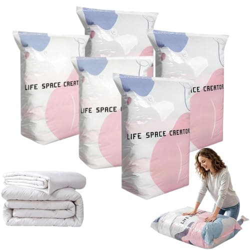 5 Pack No-Pump Vacuum Storage Bags, Large Compression Bags for Clothes, Duvets, Travel(L)