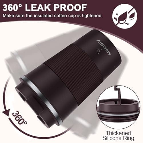 MOMSIV Coffee Cup, Insulated Coffee Cup with Leakproof Lid, Non-Slip Vacuum Reusable Stainless Steel Eco-Friendly Travel Office Mug for Hot and Cold Water Coffee and Tea, 380ml/13oz(Brown) — view 5