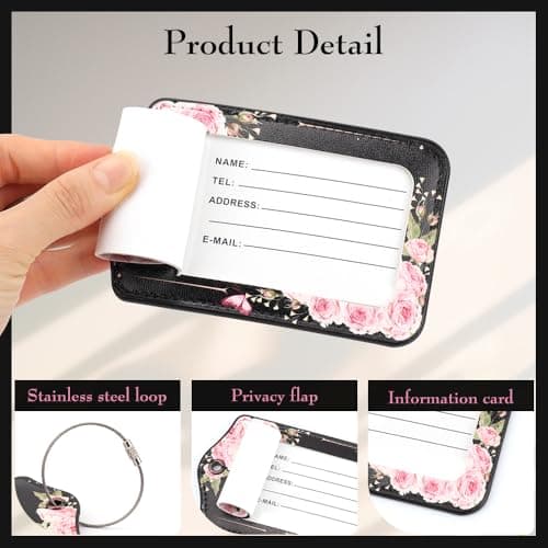 2 Pack Personalized Initial Luggage Tag for Suitcases, PU Leather Suitcase Tags, Travel Bag Luggage Labels for Women Girls (M) — view 2