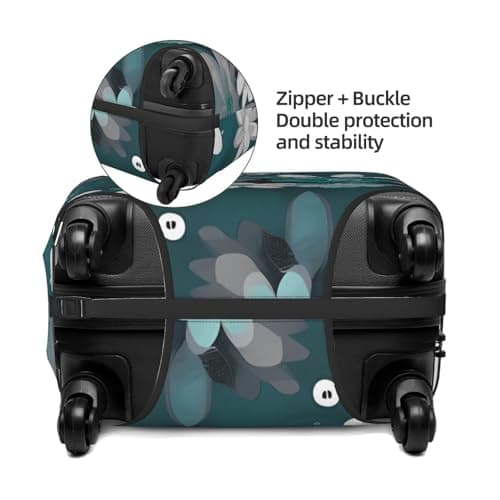 NBSKSDLK Travel Luggage Cover Teal Grey and White Floral Suitcase Protector Anti-Scratch Washable Baggage Covers Elastic Suitcase Cover Tsa Approved Baggage Protector Fit 18-32 Inch Luggage, Black — view 4