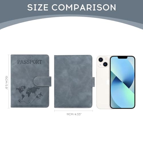ILIYAH Passport Holder PU Leather RFID Blocking Passport Cover Travel Wallet Case with Card Slot & Elastic Strap Passport Covers (Grey MG) — view 2