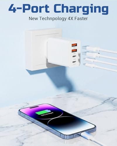 40W EU Travel Charger, European Plug Adaptor with 2 USB C Ports and 2 USB A Ports, Fast Charging UK to Europe Mains Adaptor for iPhone Samsung Smartphones 2PC — view 6