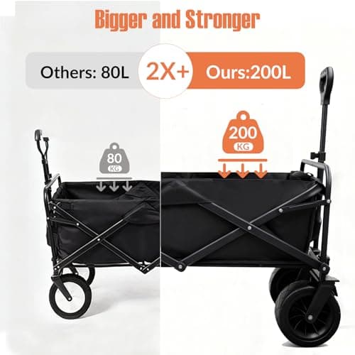 Sanycasa 200L 200KG Festival Trolley Camping Shopping Beach Wagon Trolley Off-road Beach adapted Stroller with Brakes robust adjustable Handle with transport bag, black — view 4