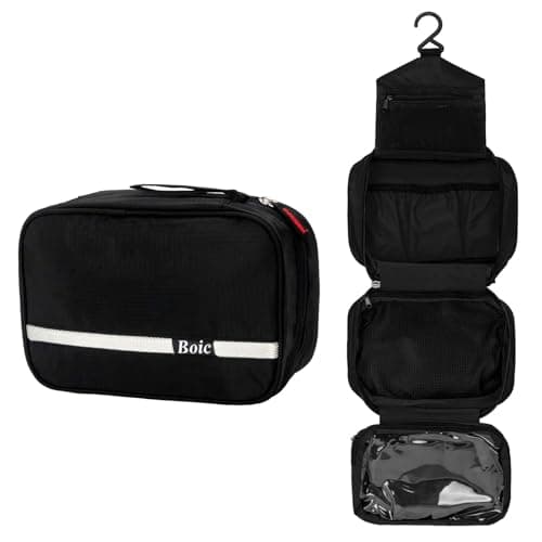 Boic Hanging Toiletry Bag, Waterproof Small Toiletry Wash Bag, Black, M