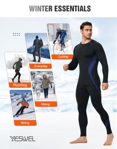 YESWEL Men's Thermal Base Layer Set, Long Sleeve Tops & Long Johns, Warm Ski Thermal Underwear, Quick Dry Fleece Lined Bottoms (Ocean Blue, M) — view 5