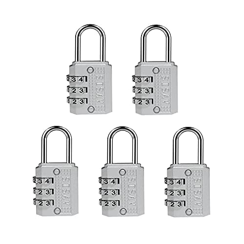 SISAV 3 Digit Combination Lock,Gym Padlock,Outdoor Padlock,Suitable for School Lockers,Tool Boxes,Travel Backpack,Hasp(Silver 5pack)