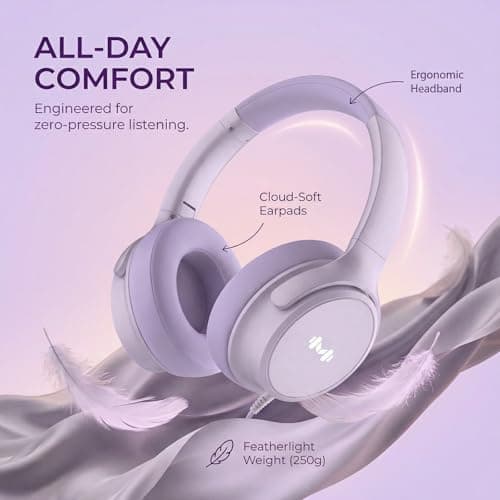 Zollexa Wired Over-Ear Headphones, Mic, 3.5mm Plug, USB-C Adapter, Purple — view 6