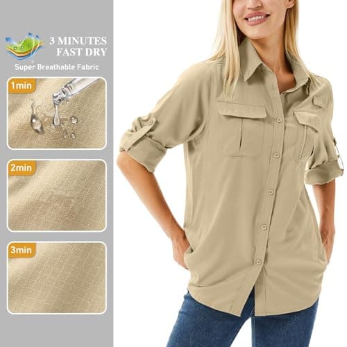 Winebox Women's UPF 50 Shirts Long Sleeve Sun Protection UV Quick Dry Casual Outdoor Safari Walking Fishing Hiking Travel Shirts(Khaki-s) — view 2
