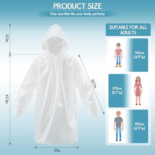TIECHI Disposable Rain Poncho - Emergency Raincoats Poncho Waterproof Adult Rain Coats With Hood and Sleeves Ideal for Outdoor, Fishing, Camping — view 3