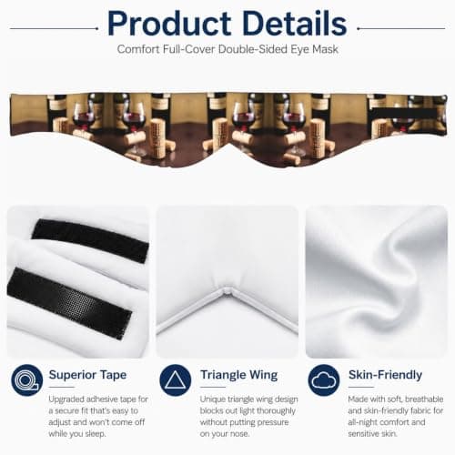 Wine Cork Print Travel Eye Mask Full Wrap Adjustable Darkness Sleep Headband — view 4