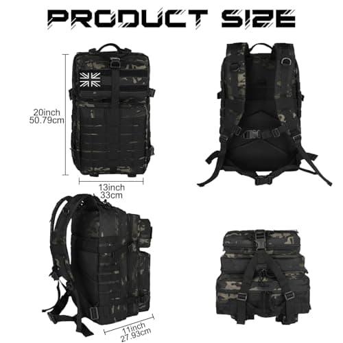 WOLT | Tactical Backpack for Men 45L Military Backpack Large 3 Day Molle Assault Pack Rucking Backpack for Survival Hiking, Camouflage Black — view 2