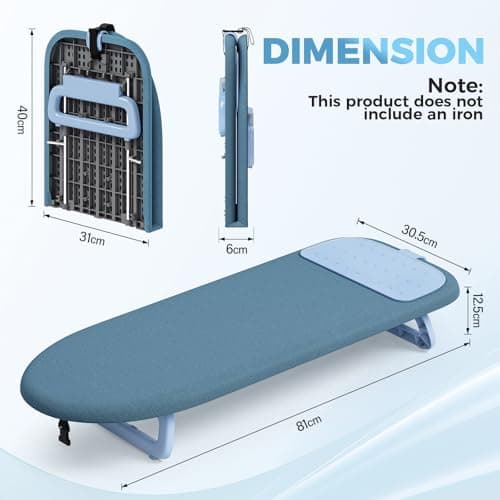 KINGRACK Small Tabletop Ironing Board with Iron Mat,30×81cm,Blue — view 3