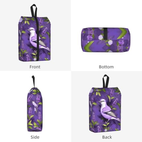 Bird in Purple Lavender Floral Flowers Print Waterproof Shoe Bag Travel Bag with Carry Strap Storage Bag Versatile Cosmetic Bag-2pcs — view 2