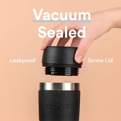 Moon 360° Travel Mugs - Leakproof Reusable Coffee Cup for Hot Drinks - Insulated Stainless Steel Thermal Mug, Fits Car Cup Holders (450ml, Recycled Metal/Black) — view 4