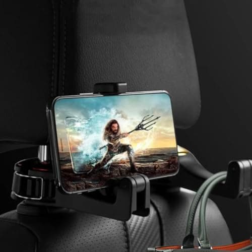 Orco 2 Pack Car Headrest Hook with Phone Holder, 2-in-1 Universal Back Seat Hanger for Purses and Bags, 360° Rotation Heavy Duty Vehicle Organizer, Compatible with 4.0-6.44" Smartphones - Black — view 5