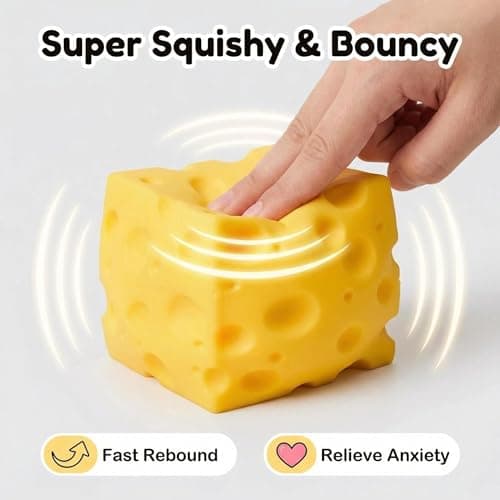 Cheese Squishy 10cm, Yellow Cheese Squeeze Toy, Realistic Cheese Stress Relief Ball, Portable Decompression Fidget Toy for Kids Adults Office Home Travel (Yellow 2) — view 3