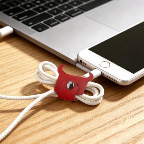 KEUKORZ 8Pcs Cute Animal Shaped Cord Organizers, PU Leather Cable Straps Clips Winders in Bear and Bull Designs for Earphones and Charging Cables Home Office — view 5