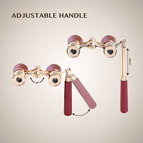 Aomekie Theatre Opera Glasses with Handle 3X25 Compact Folding Binoculars for Theater Horse Racing Classical (Red) — view 4
