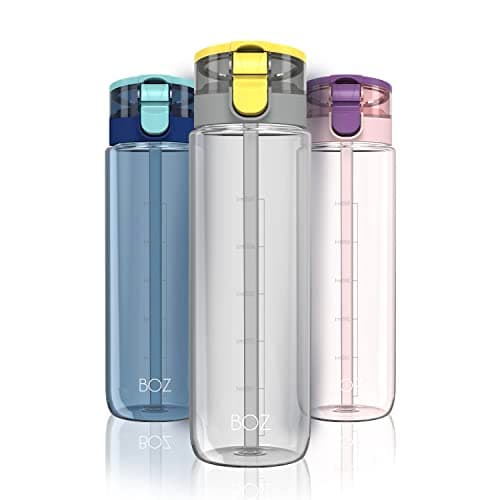 BOZ BPA Free Plastic Water Bottle with Straw Lid, 600mL / 20oz (Black)