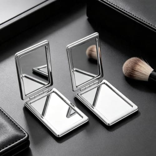 2pcs Compact Pocket Mirror with Leather Cover, Double Sided Folding — view 4