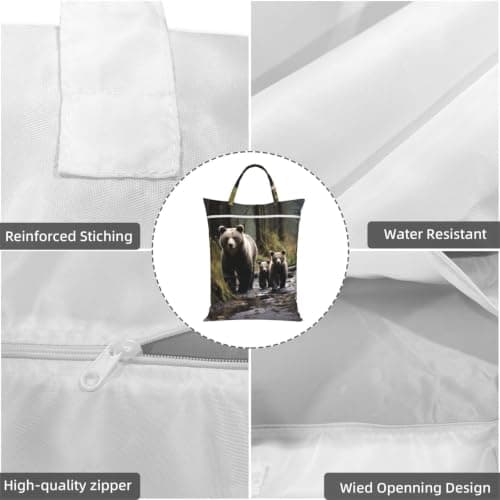2PCS Travel Laundry Bag for Dirty Clothes, Foldable Waterproof Wet Dry Bag Mother bear and her cubs Zippered Hanging Laundry Hamper with Handle Washable for Travel, Gym, Swimming Pool — view 5
