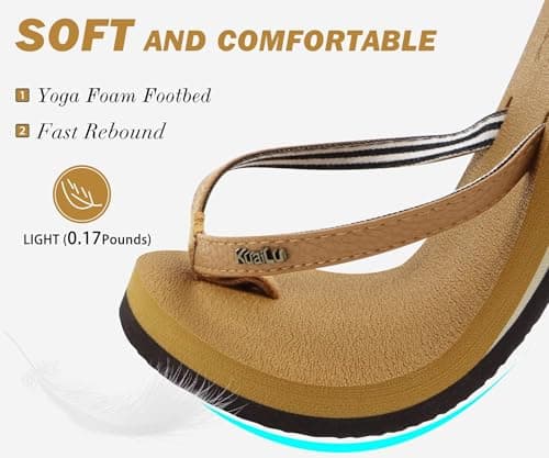 KuaiLu Flip Flops Women Fabric Arch Support Sandals Beach Thong Khaki 6.5 — view 4