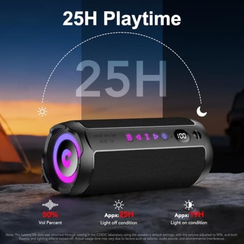 Portable Bluetooth Speaker, Bluetooth 5.4 Speaker,25W Dual Speaker with LED Display, Deep Bass, 25H Playtime, Colorful RGB Lights, IPX7 Waterproof,TWS pairing for Outdoor/Home/Party/Travel,Gift Ideas — view 3