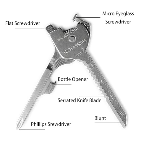 6-in-1 Stainless Steel Mini Multi Tool, Bottle Opener Keychain, EDC Pocket Utility Gadget for Camping, Hiking & Daily Use, Ideal Men’s Gift for Grandparents Day, Birthdays, Boss's Day (Silver 1Pc) — view 3