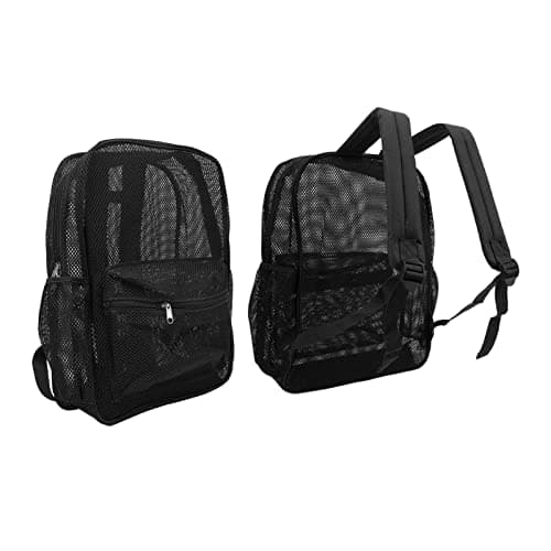 Ycauty Mesh Backpack - Heavy Duty Lightweight Large Capacity Washable See Through for Swimming Beach Sports (Black) — view 2