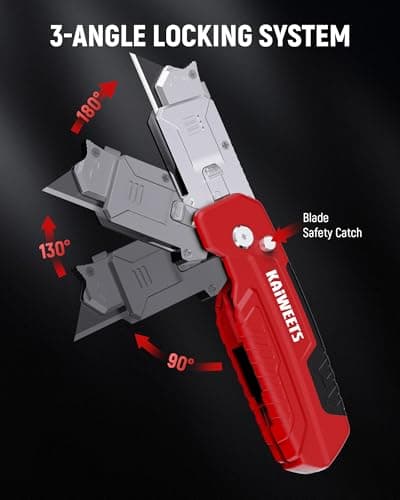 KAIWEETS 2-in-1 Utility Knife & Scraper, Folding Box Cutter with 3-Angle Locking, Zinc Alloy Body, 13 SK2 Blades with Storage, Heavy Duty Cutter for Cardboard, Carpet & DIY — view 4