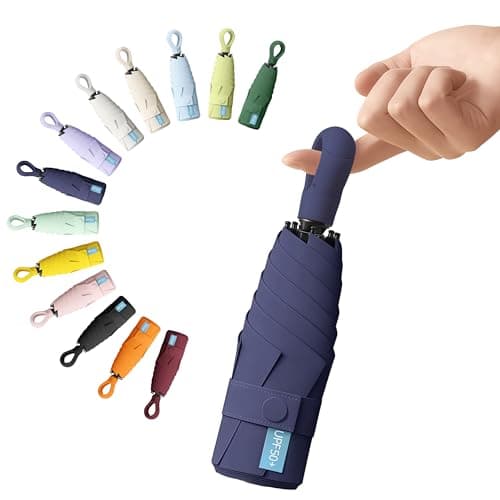 Mini Travel Sun Umbrella with Ring Handle UPF 50+ UV Protection (Navy blue)