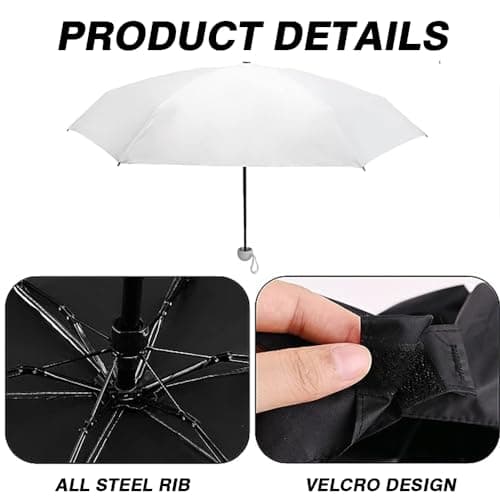 YZDZSW 6 Ribs Windproof Compact Umbrella, Small Umbrella for Handbag, White — view 3