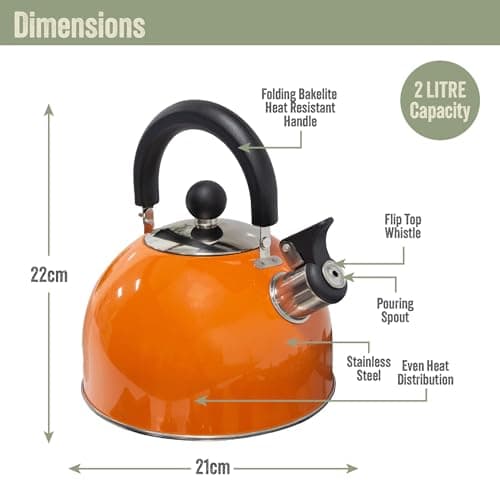 Milestone Camping 24860 2L Whistling Camping Kettle/Durable and Lightweight/Pouring Spout and Heat-Resistant Handle/Metallic Orange/Ideal for Camping, Fishing, Workshops and Garages — view 2