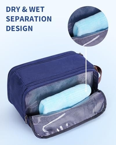 WANDF Toiletry Bag for Men Travel Wash Bag Toiletry Organizer Canvas and PU Leather Dopp Kit Water-Resistant Shaving Kit for Travel Accessories (Blue, Patent Pending) — view 2