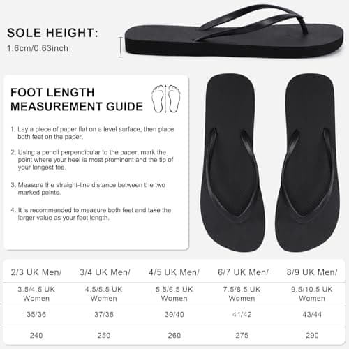 BBXWANG Unisex Flip Flops Ladies Womens Mens Black Flip Flops Rubber Flatform Beach Flipflops Shower Swimming Pool Shoes (Black, Adult, Men, 6, Numeric Range, UK Footwear Size System, 7, Medium) — view 6
