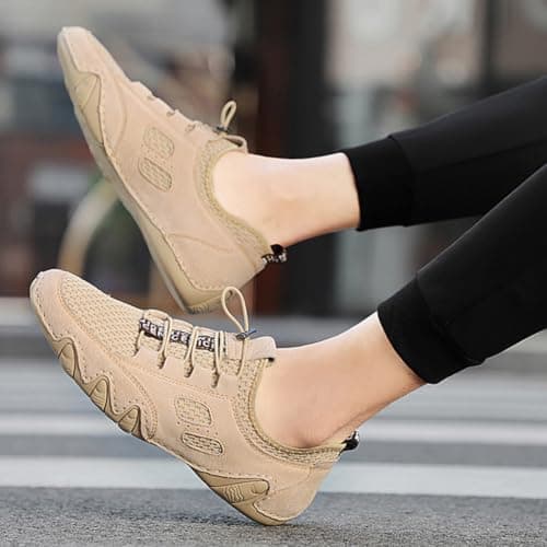Men's Driving Shoes Breathable Mesh Slip On Walking Sneakers Lightweight Casual Trainers with Flexible Rubber Sole for Travel Driving Work Outdoor Hiking Road Trips Daily Walking (Khaki,8) — view 3