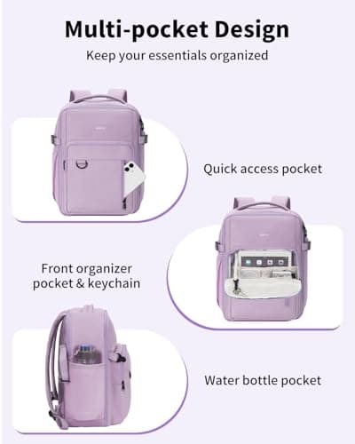 ECOHUB for Ryanair Cabin Bags 40x30x20, 24L Womens Travel Backpack Underseat Carry On Rucksack with Laptop Compartment, Recycled Water-resistant Hand Luggage Bag for Flight Overnight, Lavender Gray — view 5