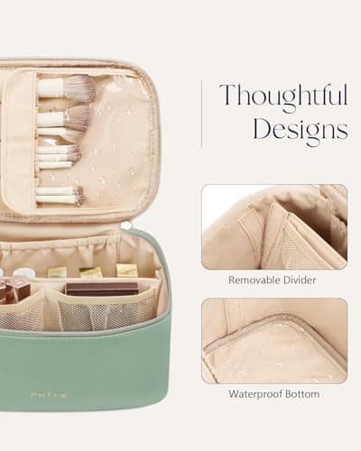Prite Makeup Bag Toiletry Case for Women with Brush Holder, Green, Standard — view 5