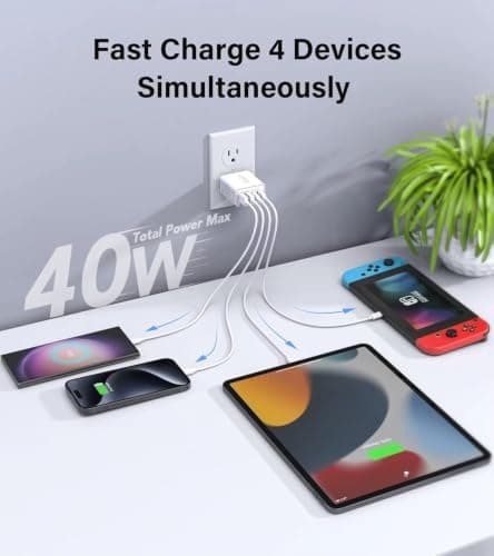 Keronos 40W USB C Charger EU Plug, 4 Port Europe Travel Adapter, PD 3.0 — view 5