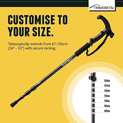 Trekrite Telescopic Walking/Hiking/Trekking Pole/Stick - Anti Shock T Handle Comfortable Unisex Suits all Ages (Single / 1pc) - UK Based Company — view 4