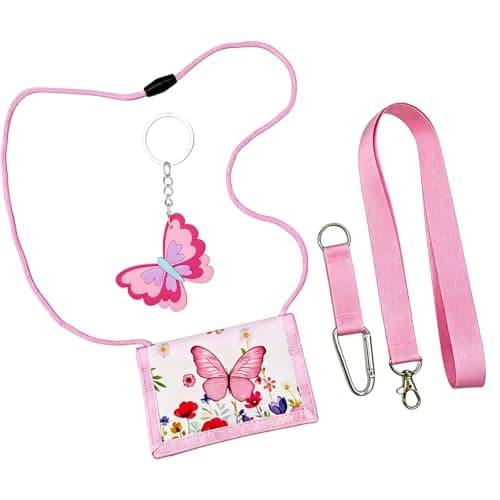 DXPETA Wallet Girl, 5-Piece Wallet Set with Light Pink Butterfly Design, Kids Wallet Girl, Compact Purse for Girls with Secure Compartments, Stylish Accessory for Everyday Use 