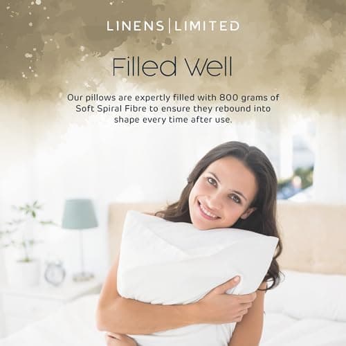 Linens Limited - Soft Pillows 2 Pack, Made in the UK, Hotel Quality, LuxeHotel Bounce Back Pillows, Soft and Firm with Orthopedic Support, Non-Allergenic, Machine Washable (White) — view 6